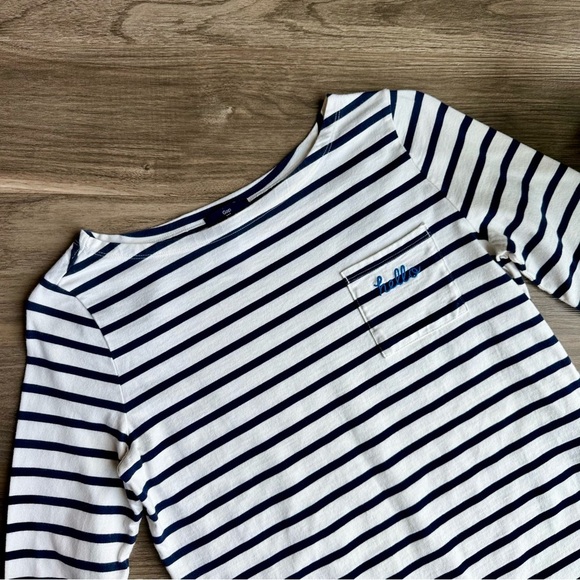 Gap Navy & White Striped “Hello” Embroidered Long Sleeve Tee – Size S - Picture 2 of 9